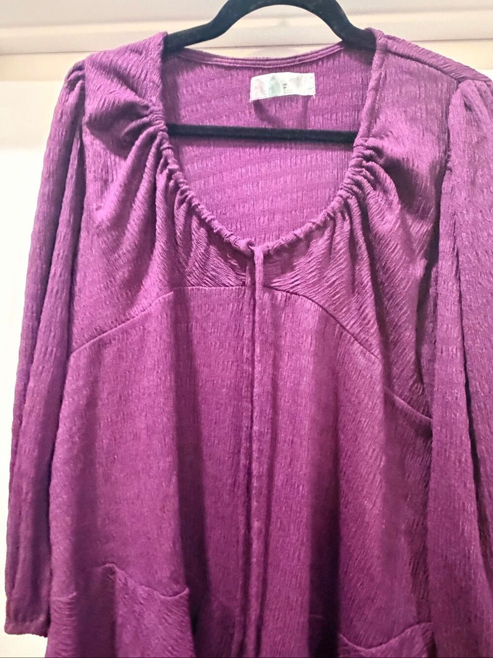 FREE PEOPLE Beach Purple Long Sleeve Tie Front Tunic Dress Mini Size XS